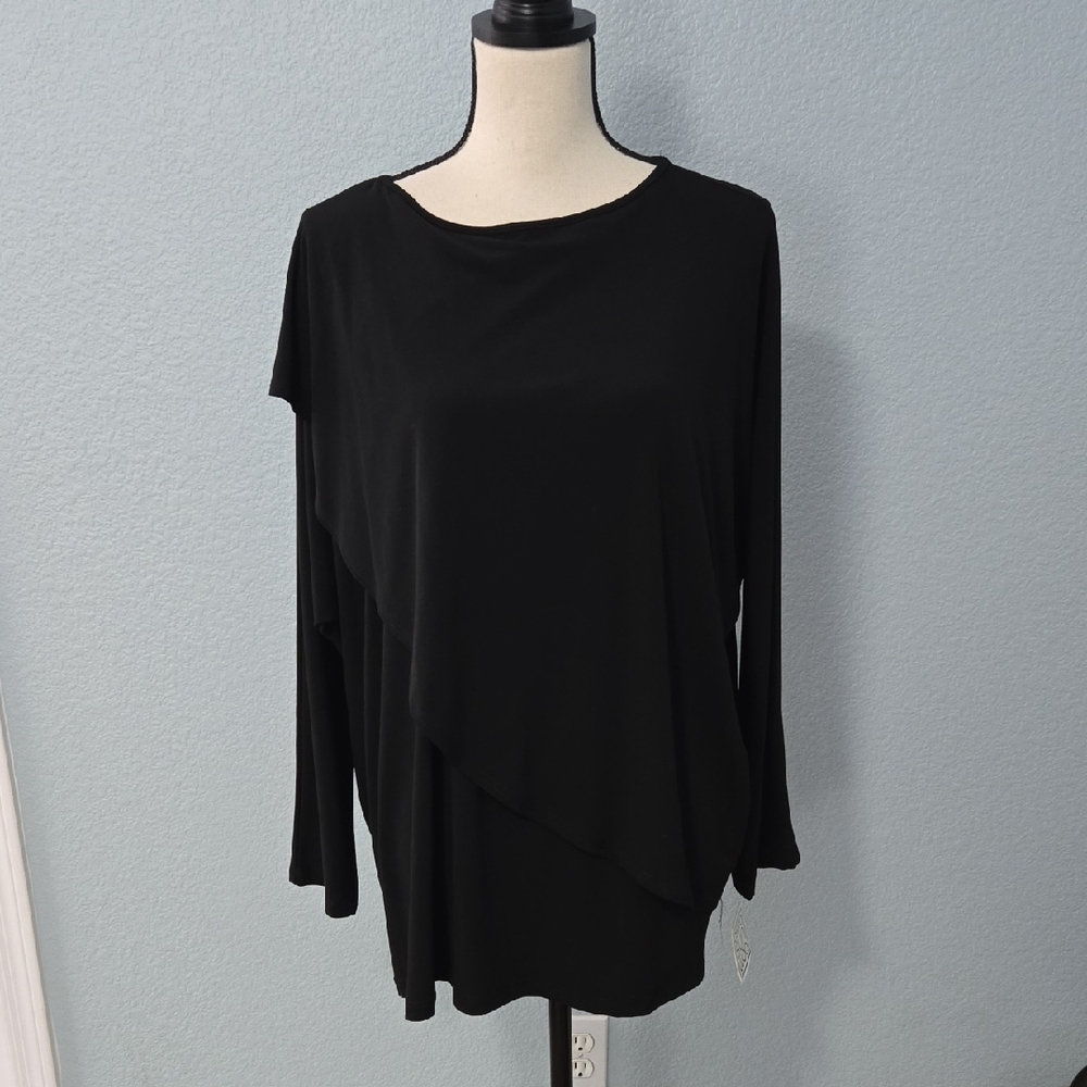 NWT CLARA SUN WOO Black Layered Bias Cut Tunic Black Sz 1X